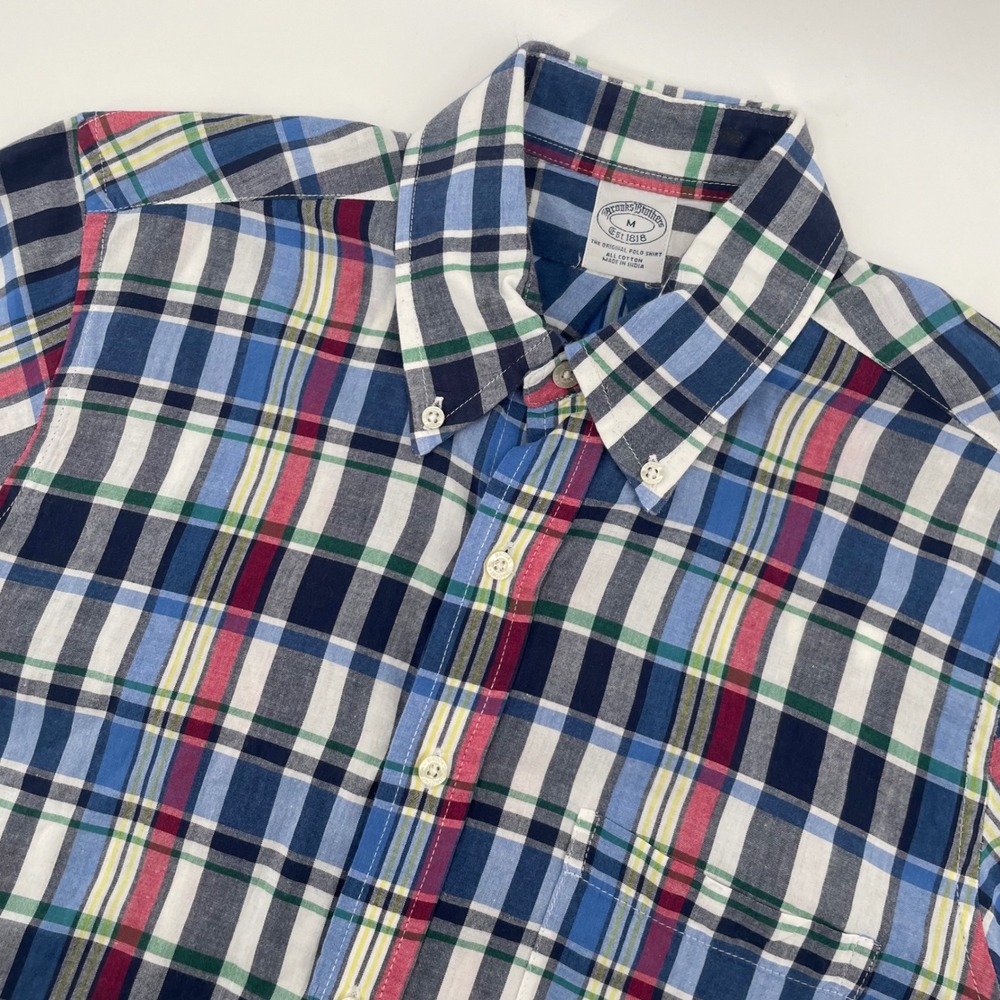 Brooks Brothers Button Down Shirt Mens M Multi Plaid Short Sleeve Cotton Madras
